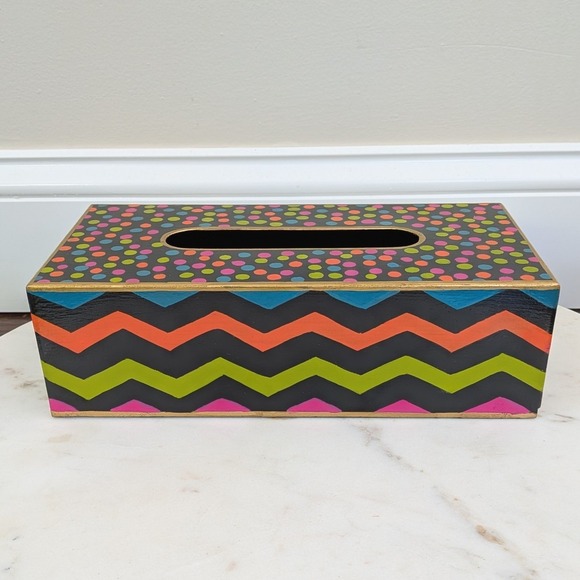 MacKenzie-Childs Other - Mackenzie Childs Trampoline Standard Tissue Box Cover Bright Zig Zag Polka Dots